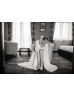 Long Sleeves Ivory Lace Chiffon Slit Wedding Dress
